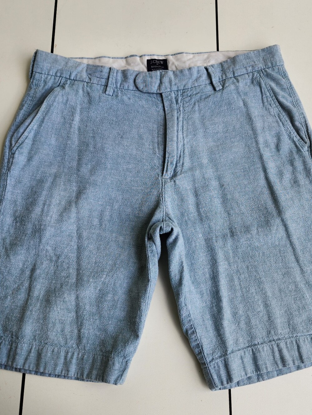 J. Crew Rivington Men's Blue Cotton Linen Oxford Flat Front Chino Shorts 33 W